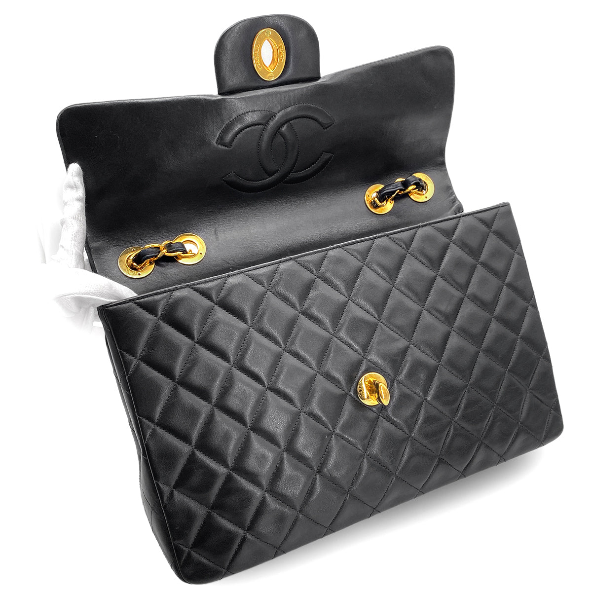 CHANEL VINTAGE MAXI MATELASSE 34 CHAIN SHOULDER BAG BLACK LAMB SKIN 90268867