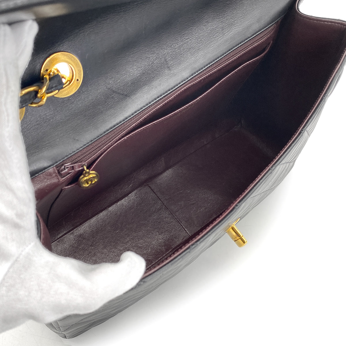 CHANEL VINTAGE MAXI MATELASSE 34 CHAIN SHOULDER BAG BLACK LAMB SKIN 90268867