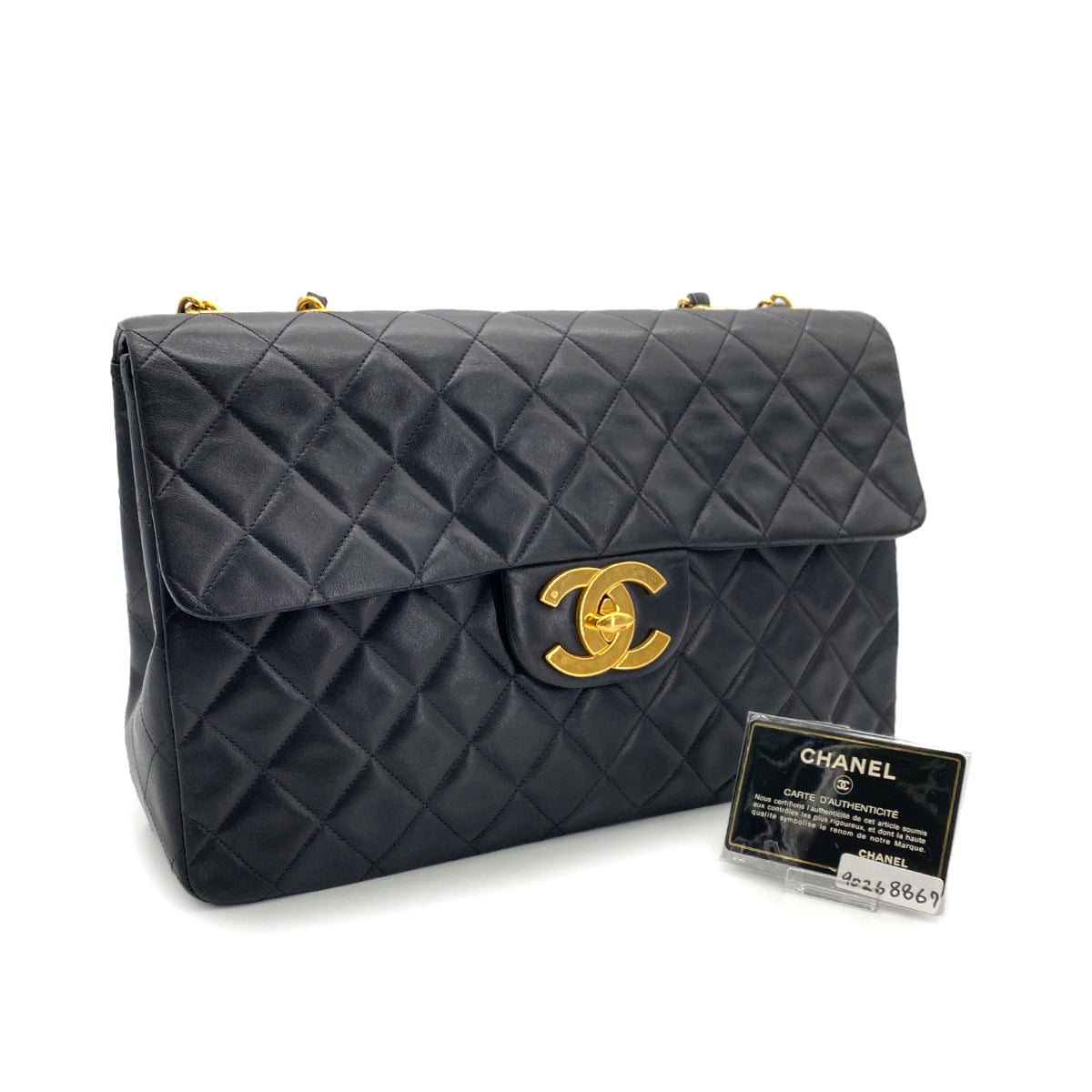 CHANEL VINTAGE MAXI MATELASSE 34 CHAIN SHOULDER BAG BLACK LAMB SKIN 90268867