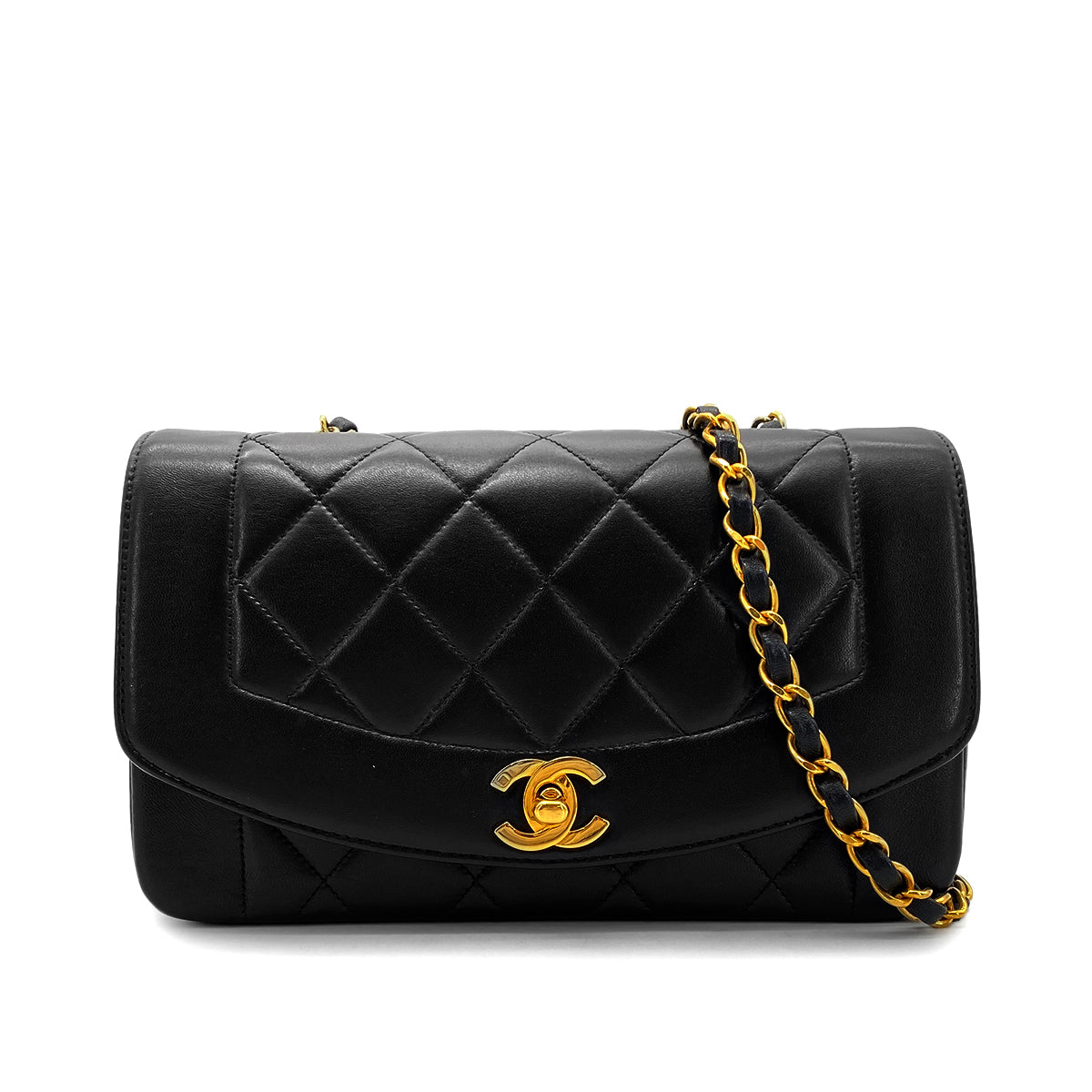 CHANEL VINTAGE DIANA SMALL CHAIN SHOULDER BAG BLACK LAMB SKIN 90268869
