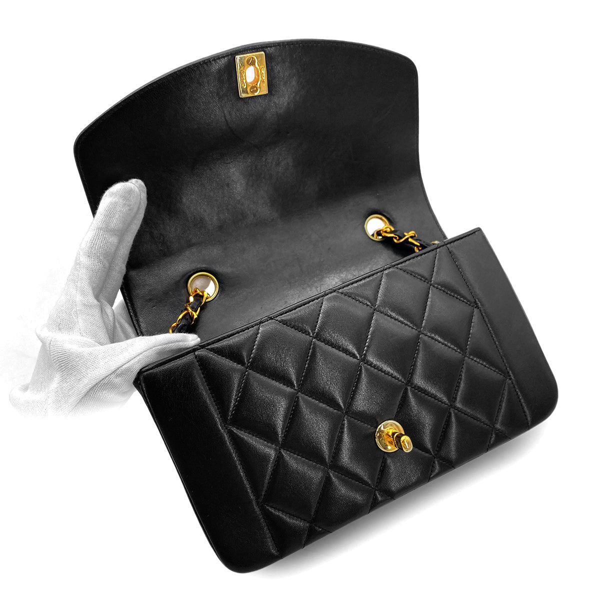 CHANEL VINTAGE DIANA SMALL CHAIN SHOULDER BAG BLACK LAMB SKIN 90268869