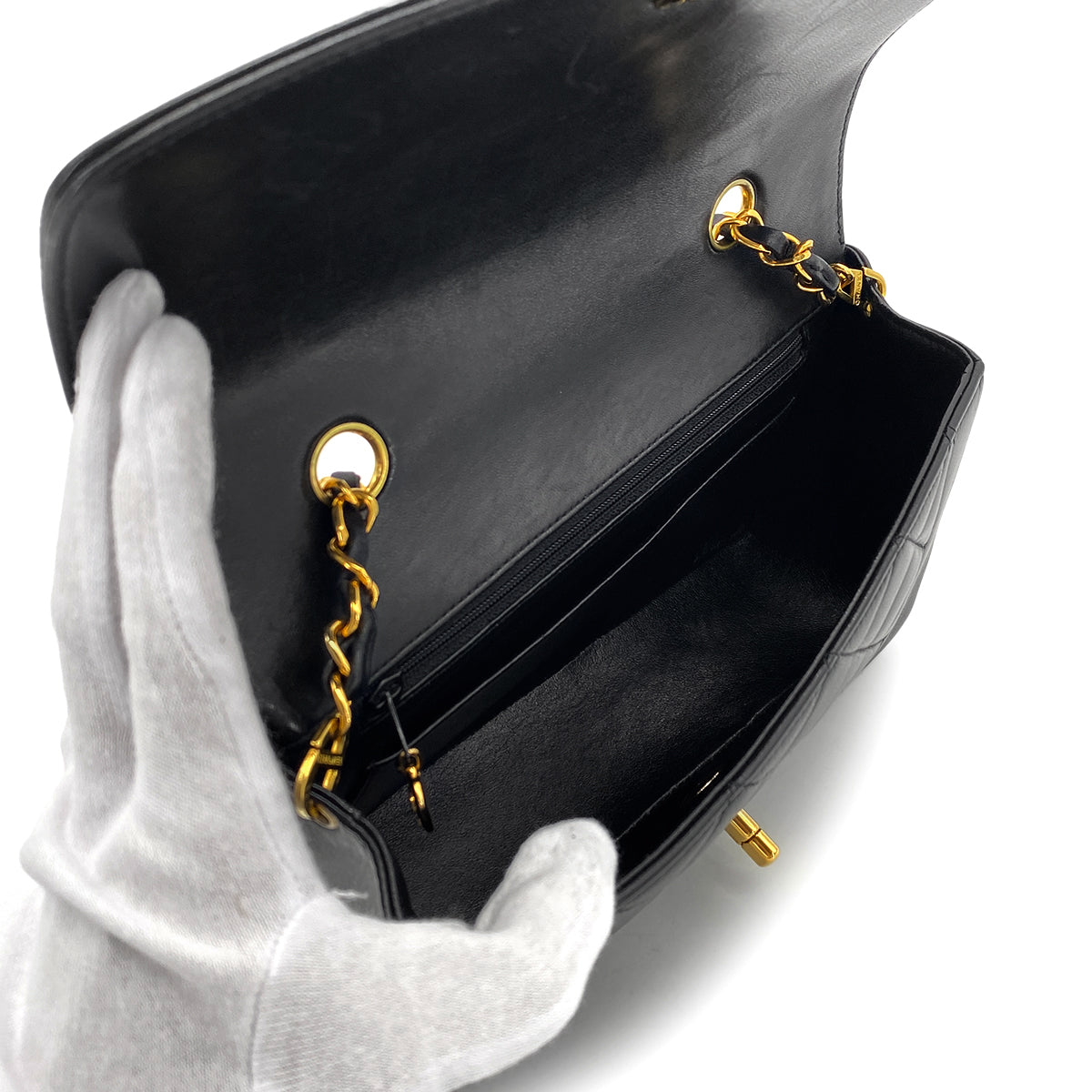 CHANEL VINTAGE DIANA SMALL CHAIN SHOULDER BAG BLACK LAMB SKIN 90268869