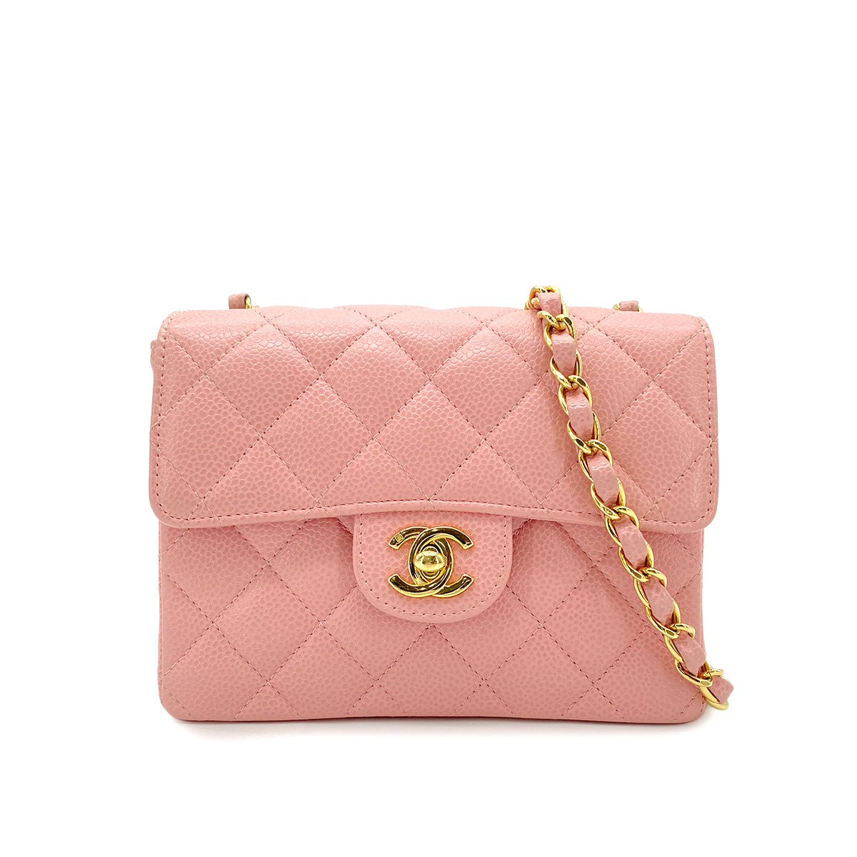 CHANEL VINTAGE MINI MATELASSE CHAIN SHOULDER BAG PINK CAVIAR SKIN 90268873