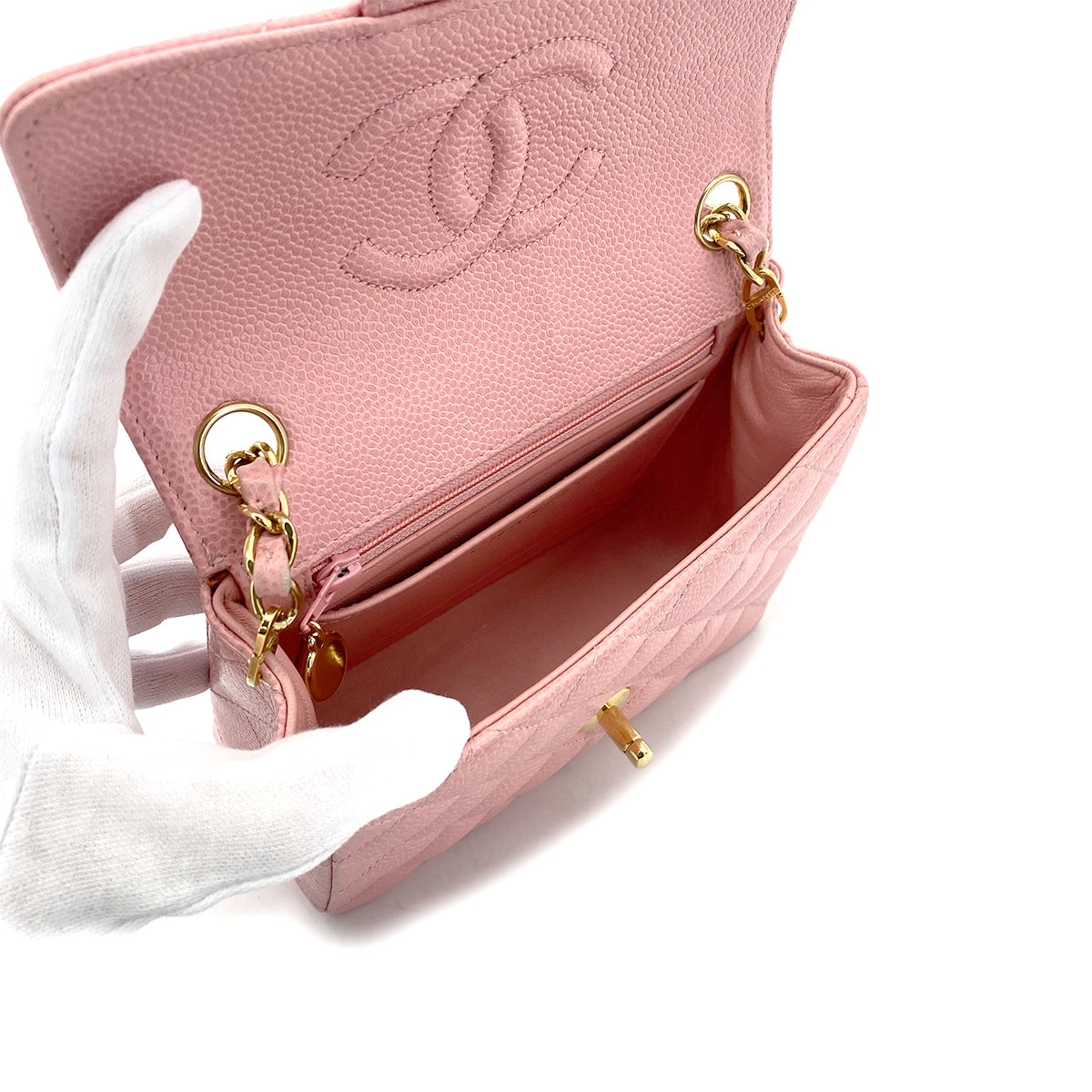 CHANEL VINTAGE MINI MATELASSE CHAIN SHOULDER BAG PINK CAVIAR SKIN 90268873