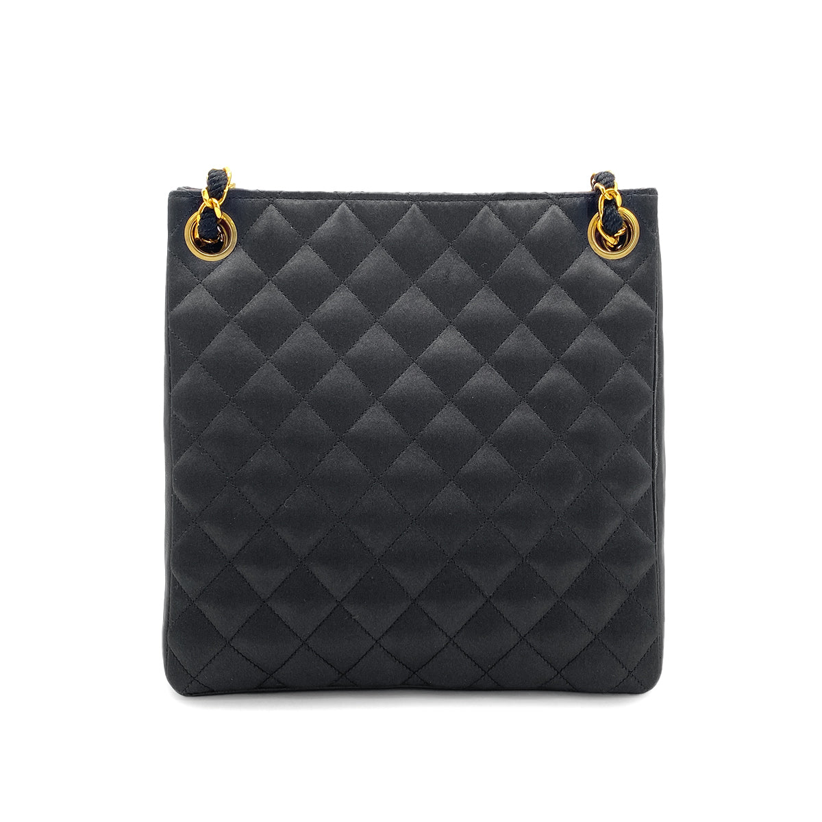 CHANEL VINTAGE MATELASSE CHAIN TOTE BAG BLACK SATIN LAMB SKIN 90268876