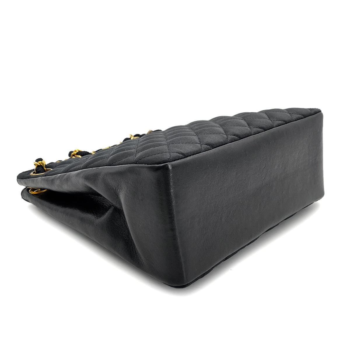 CHANEL VINTAGE MATELASSE CHAIN TOTE BAG BLACK SATIN LAMB SKIN 90268876