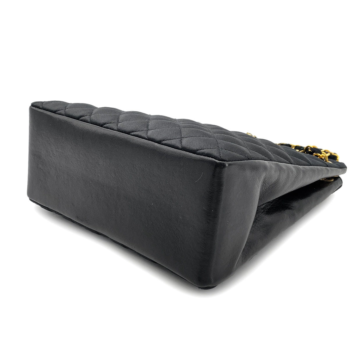 CHANEL VINTAGE MATELASSE CHAIN TOTE BAG BLACK SATIN LAMB SKIN 90268876