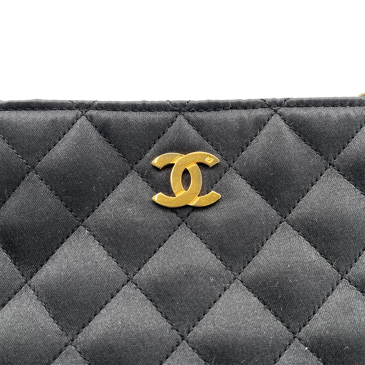 CHANEL VINTAGE MATELASSE CHAIN TOTE BAG BLACK SATIN LAMB SKIN 90268876