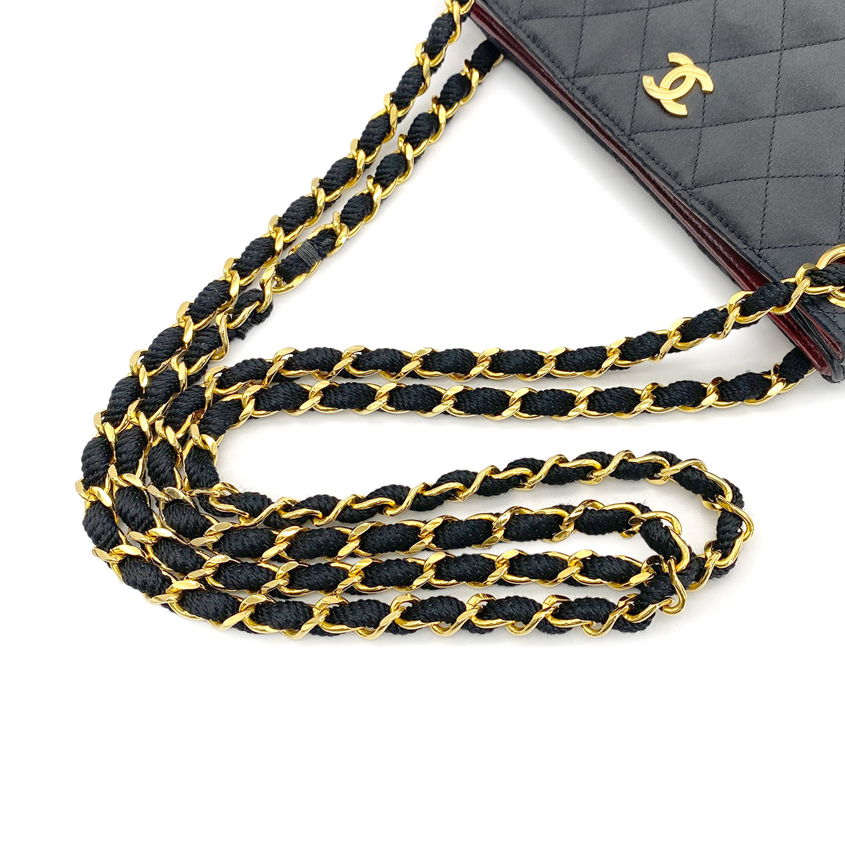 CHANEL VINTAGE MATELASSE CHAIN TOTE BAG BLACK SATIN LAMB SKIN 90268876