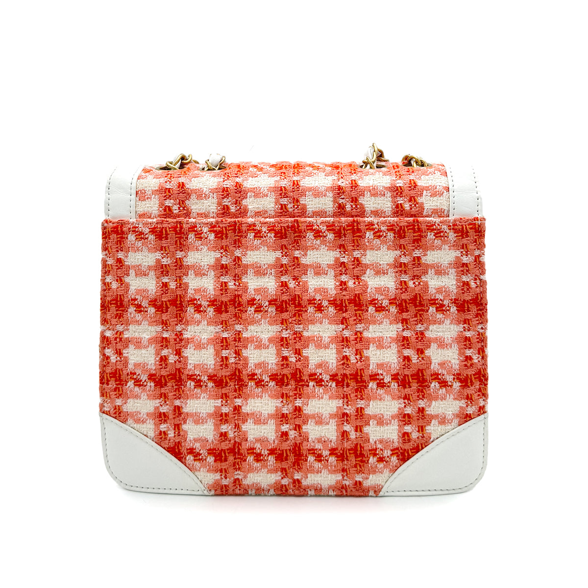 CHANEL VINTAGECHAIN SHOULDER BAG WHITE ORANGE TWEED LEATHER 90268877