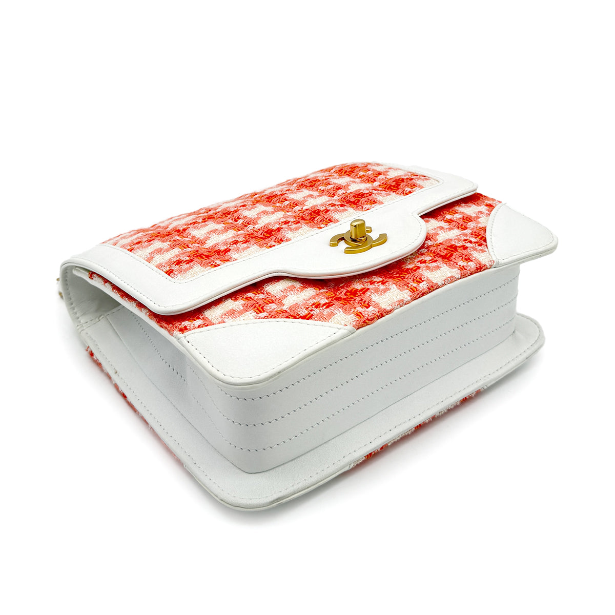 CHANEL VINTAGECHAIN SHOULDER BAG WHITE ORANGE TWEED LEATHER 90268877