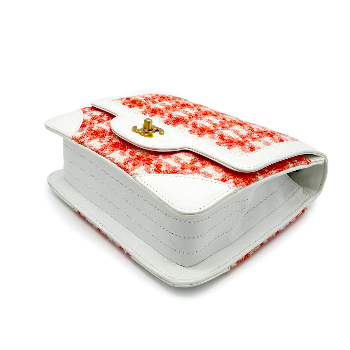 CHANEL VINTAGECHAIN SHOULDER BAG WHITE ORANGE TWEED LEATHER 90268877