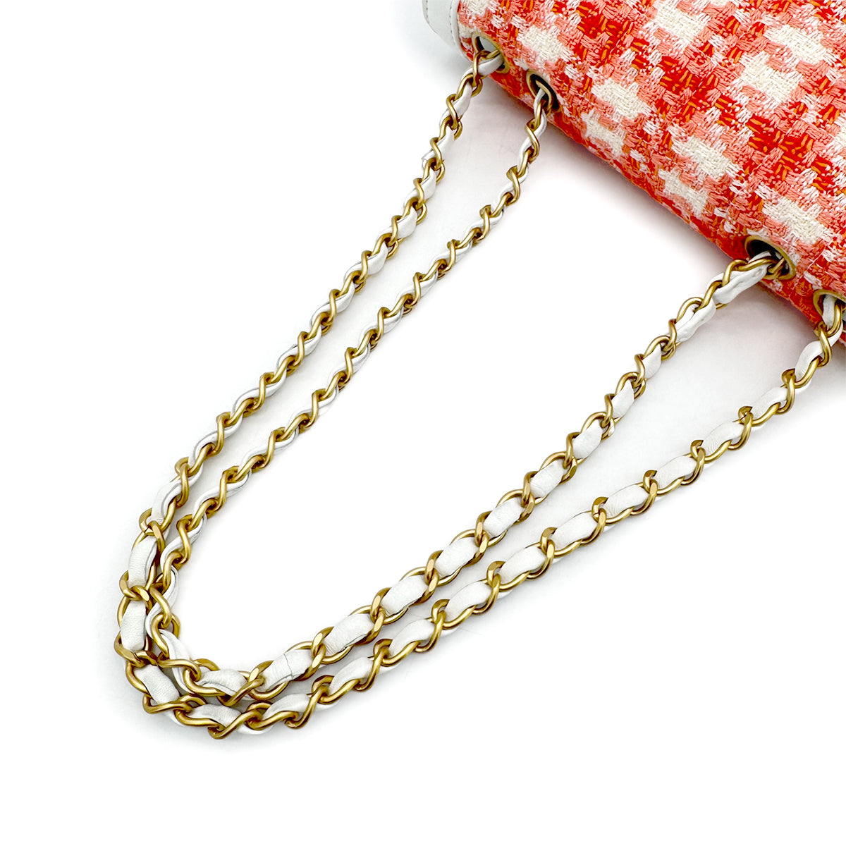 CHANEL VINTAGECHAIN SHOULDER BAG WHITE ORANGE TWEED LEATHER 90268877