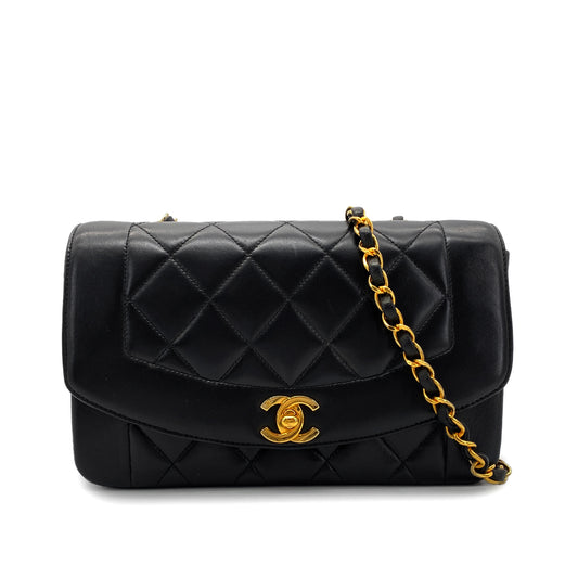 CHANEL VINTAGE DIANA SMALL CHAIN SHOULDER BAG BLACK LAMB SKIN 90268880