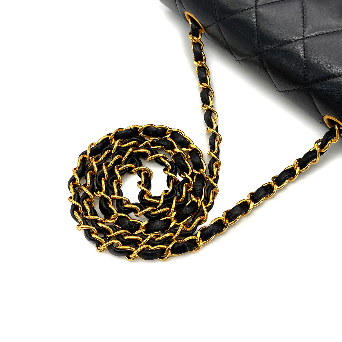 CHANEL VINTAGE DIANA SMALL CHAIN SHOULDER BAG BLACK LAMB SKIN 90268880