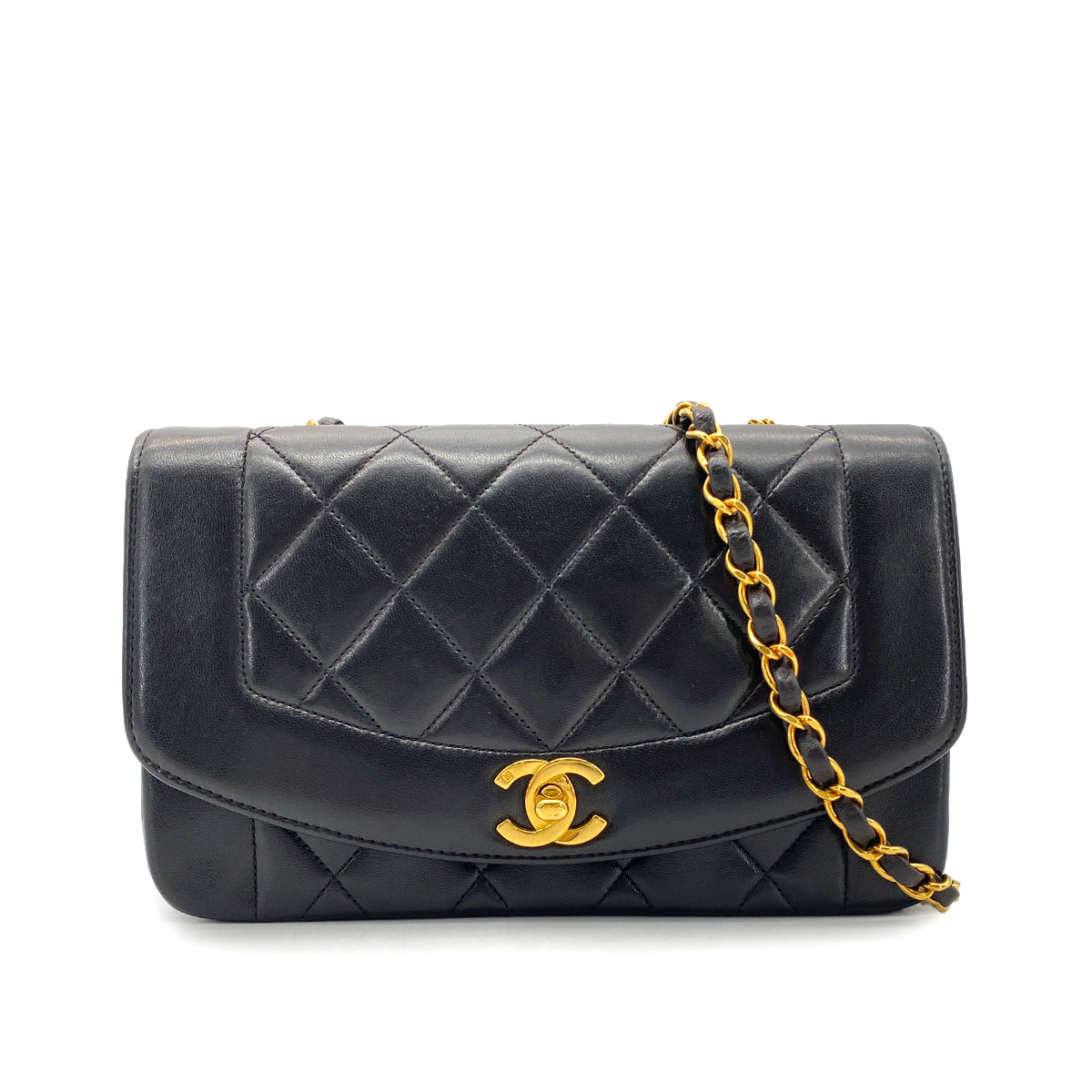 CHANEL VINTAGE DIANA SMALL CHAIN SHOULDER BAG BLACK LAMB SKIN 90268881