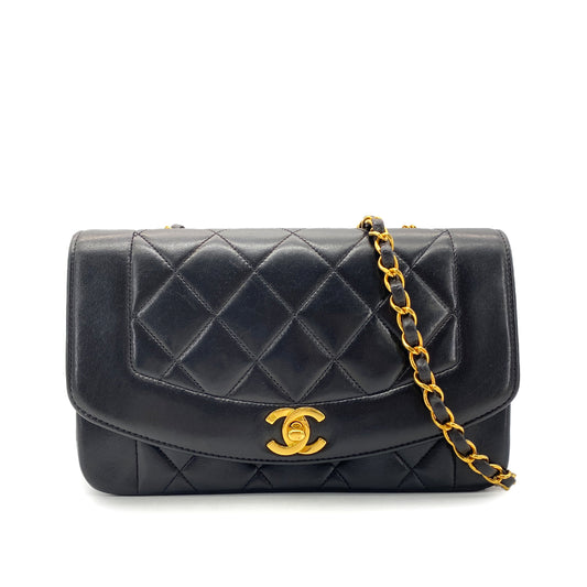 CHANEL VINTAGE DIANA SMALL CHAIN SHOULDER BAG BLACK LAMB SKIN 90268881
