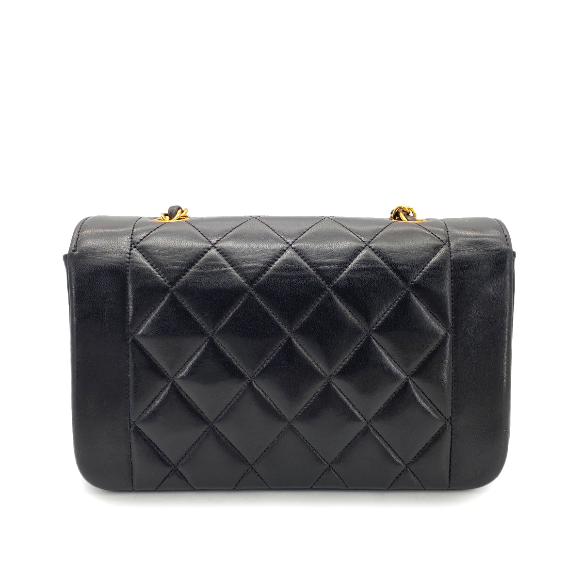 CHANEL VINTAGE DIANA SMALL CHAIN SHOULDER BAG BLACK LAMB SKIN 90268881