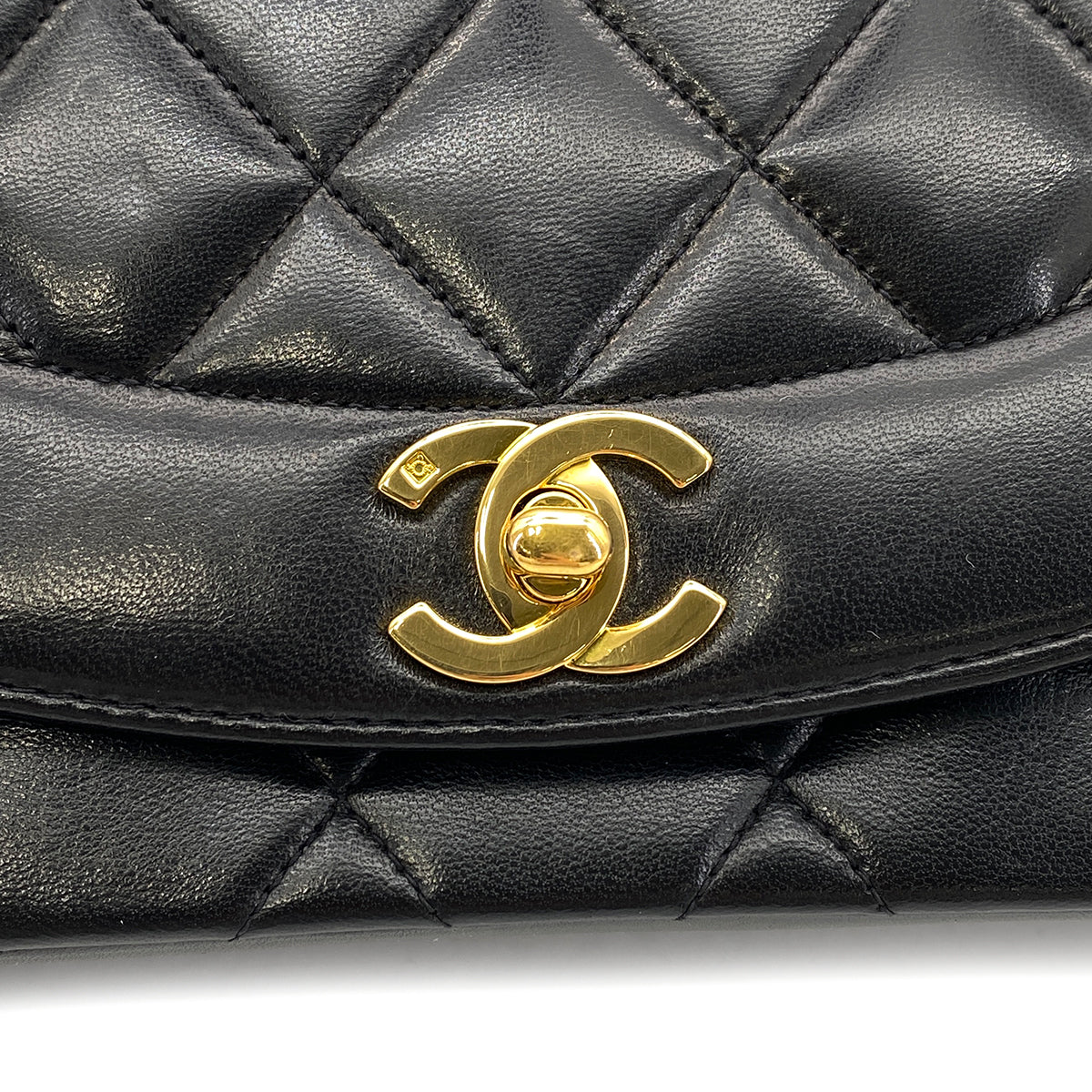 CHANEL VINTAGE DIANA SMALL CHAIN SHOULDER BAG BLACK LAMB SKIN 90268881