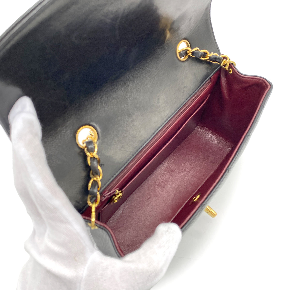 CHANEL VINTAGE DIANA SMALL CHAIN SHOULDER BAG BLACK LAMB SKIN 90268881