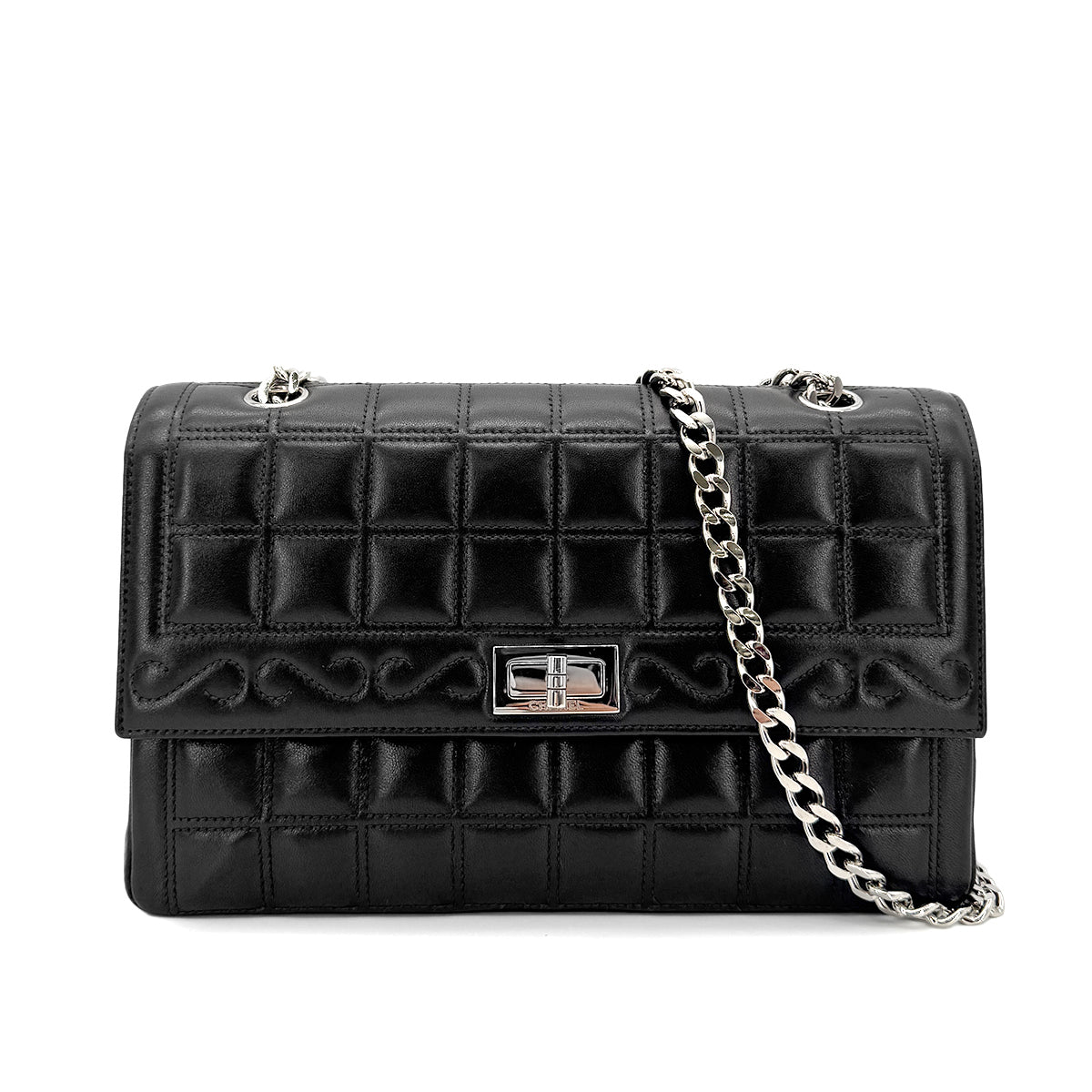 CHANEL VINTAGE 2.55 CHOCOLATE BAR CHAIN SHOULDER BAG BLACK LAMB SKIN 90268882