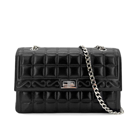 CHANEL VINTAGE 2.55 CHOCOLATE BAR CHAIN SHOULDER BAG BLACK LAMB SKIN 90268882