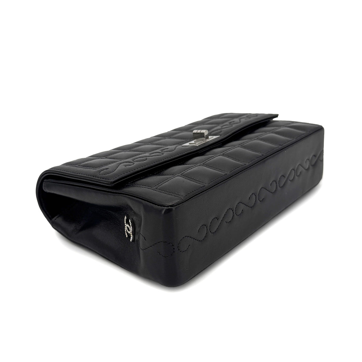 CHANEL VINTAGE 2.55 CHOCOLATE BAR CHAIN SHOULDER BAG BLACK LAMB SKIN 90268882