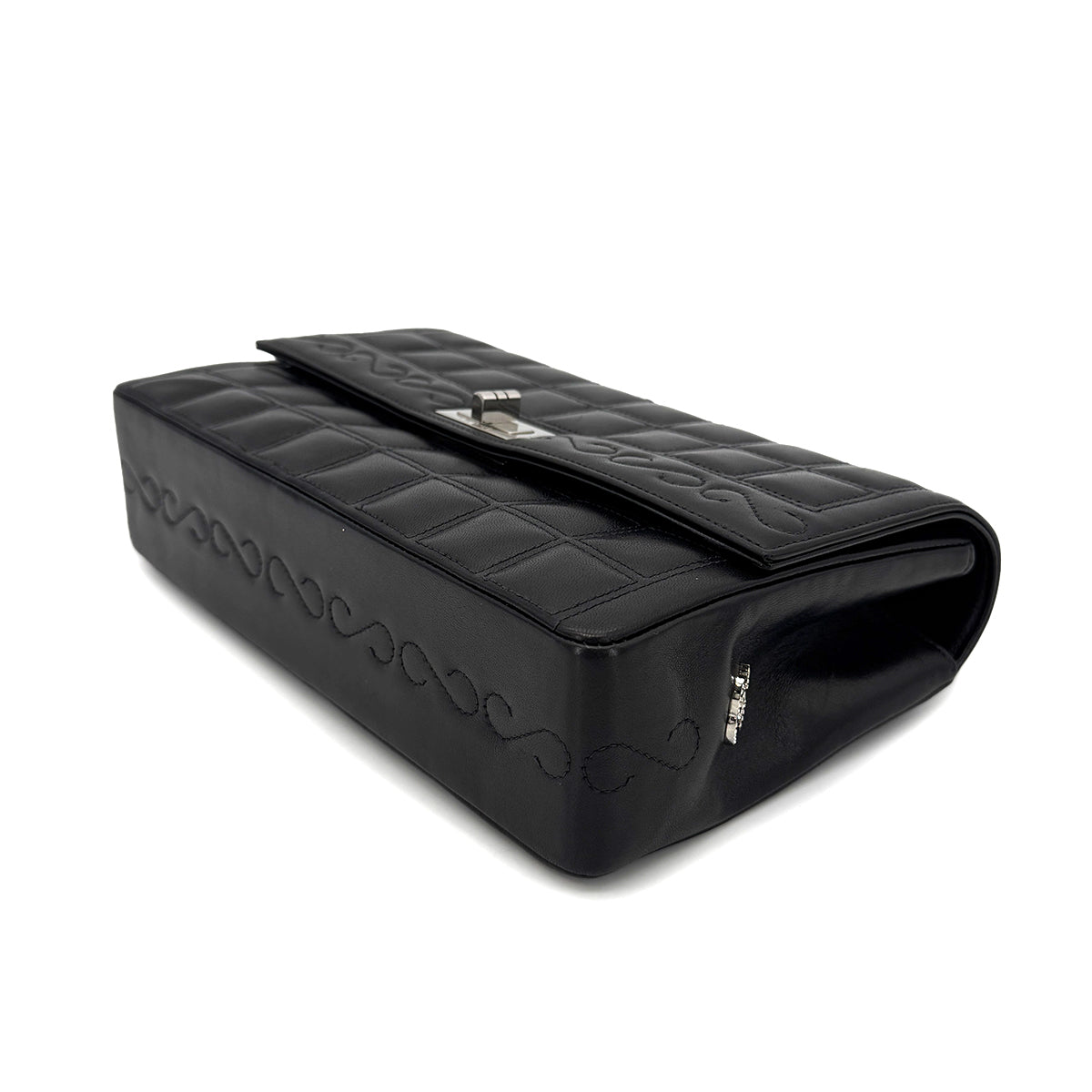 CHANEL VINTAGE 2.55 CHOCOLATE BAR CHAIN SHOULDER BAG BLACK LAMB SKIN 90268882