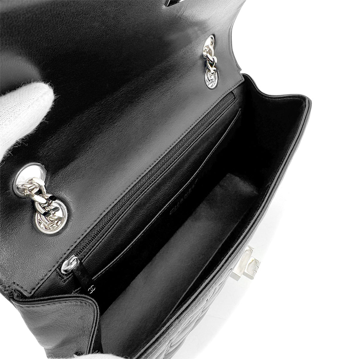 CHANEL VINTAGE 2.55 CHOCOLATE BAR CHAIN SHOULDER BAG BLACK LAMB SKIN 90268882