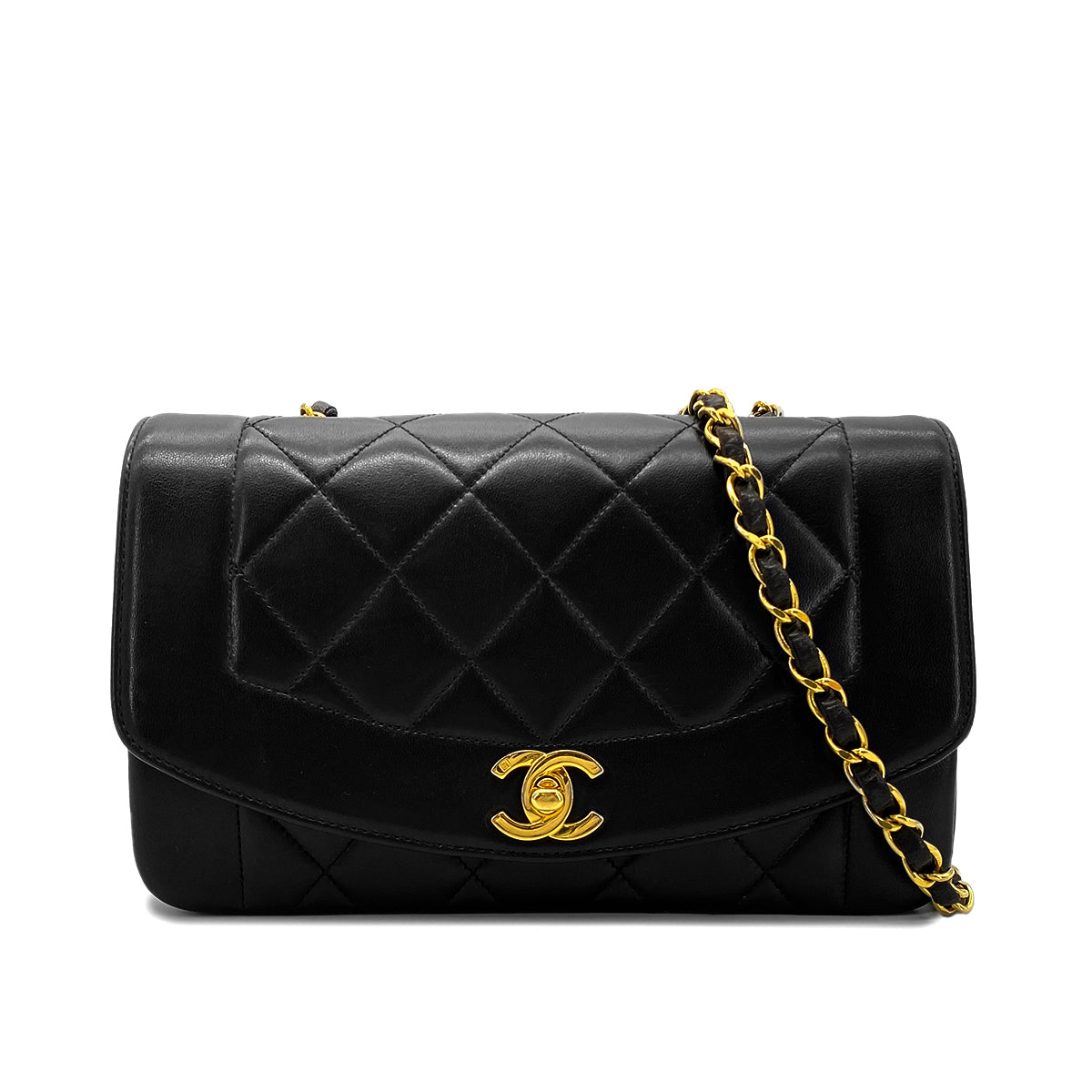 CHANEL VINTAGE DIANA SMALL CHAIN SHOULDER BAG BLACK LAMB SKIN 90268884