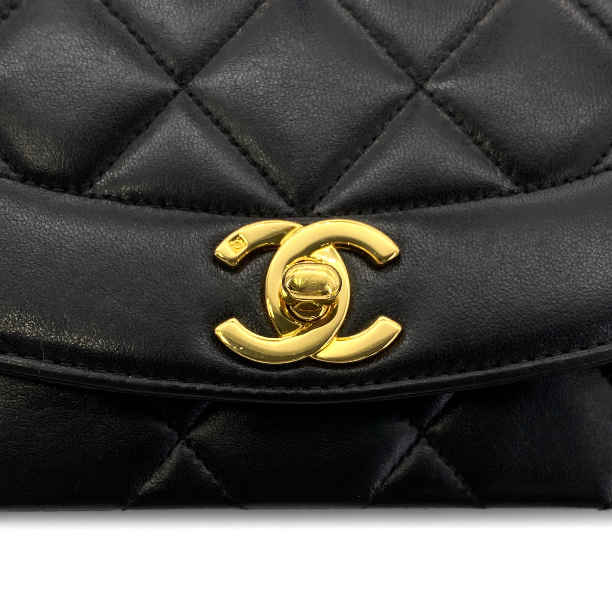 CHANEL VINTAGE DIANA SMALL CHAIN SHOULDER BAG BLACK LAMB SKIN 90268884