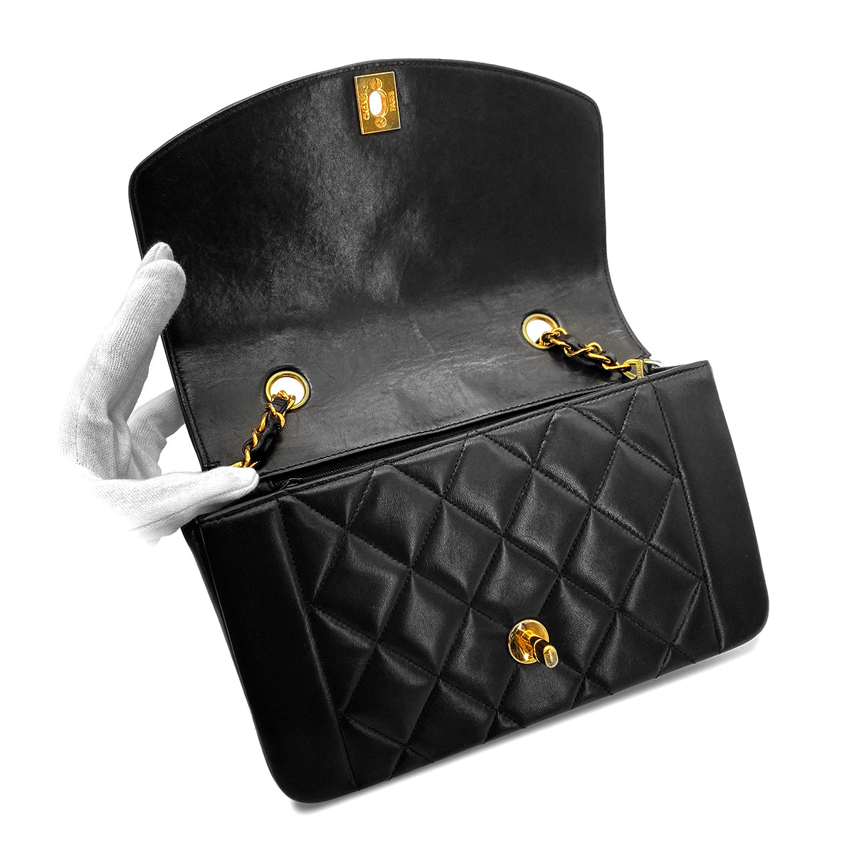 CHANEL VINTAGE DIANA SMALL CHAIN SHOULDER BAG BLACK LAMB SKIN 90268884