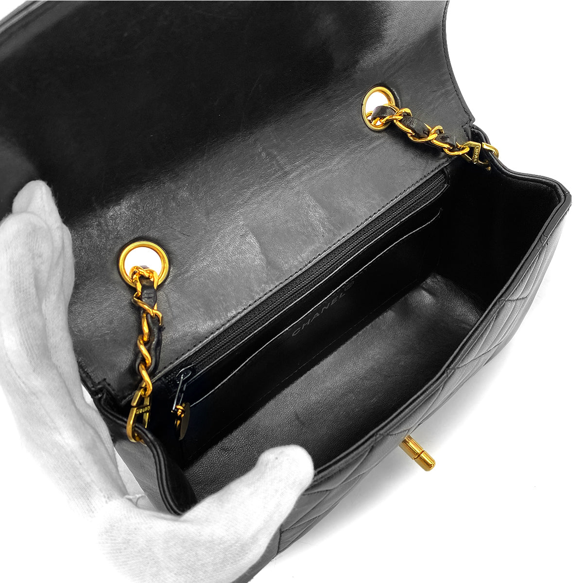 CHANEL VINTAGE DIANA SMALL CHAIN SHOULDER BAG BLACK LAMB SKIN 90268884