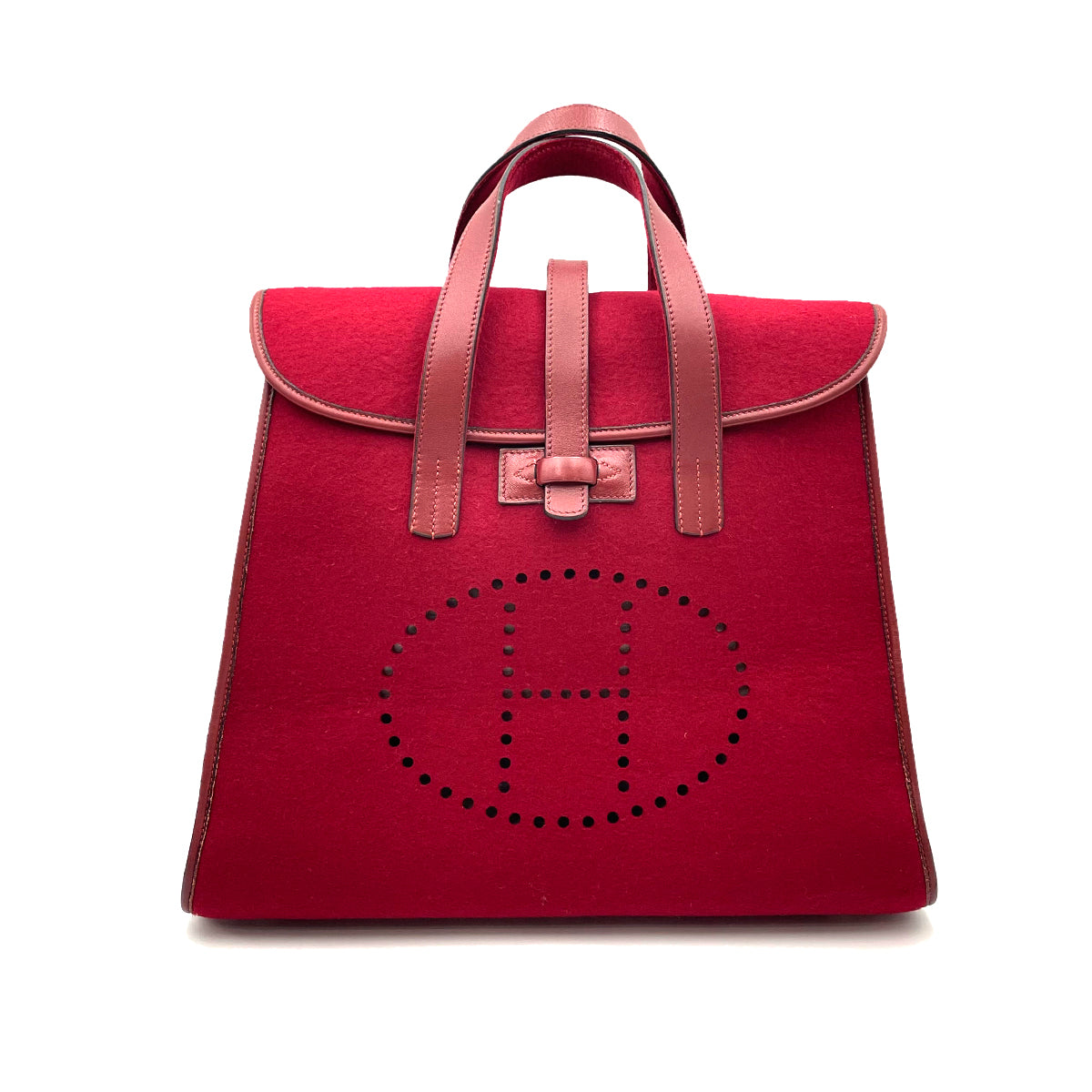 HERMES FEU DOU TOTE BAG ROUGE FELT FABRIC LEATHER □A 90263631