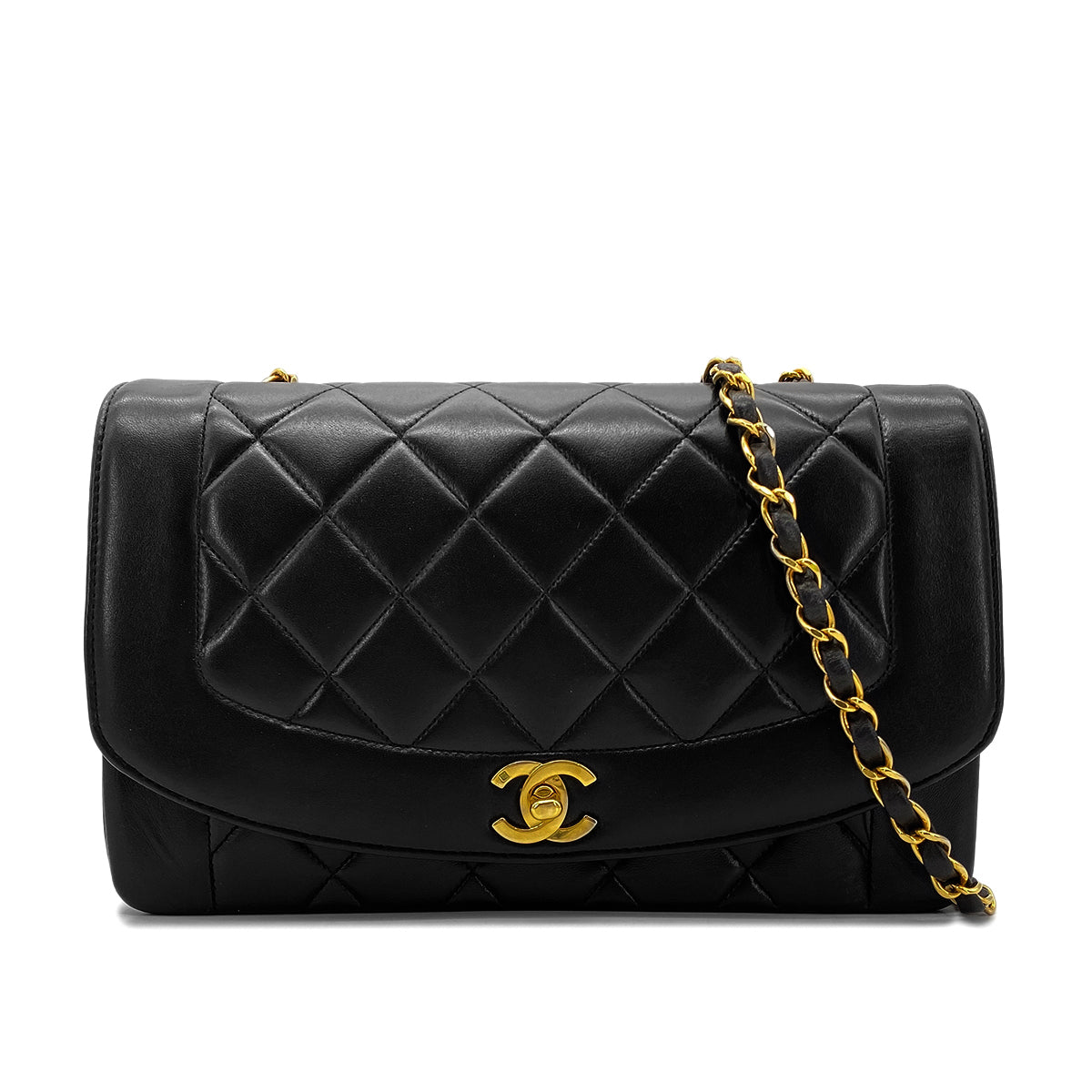 CHANEL VINTAGE DIANA MEDIUM CHAIN SHOULDER BAG BLACK LAMB SKIN 90268888