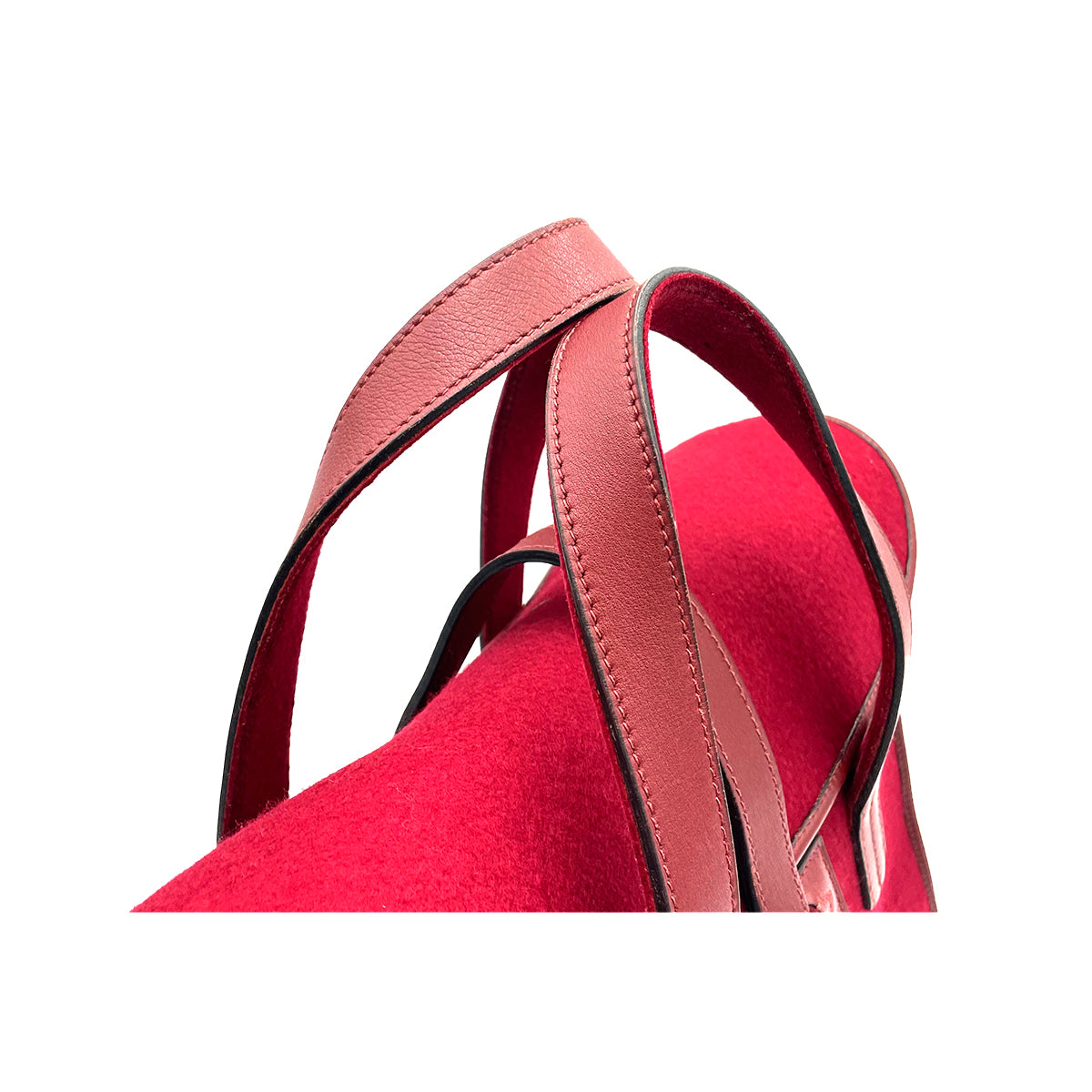 HERMES FEU DOU TOTE BAG ROUGE FELT FABRIC LEATHER □A 90263631
