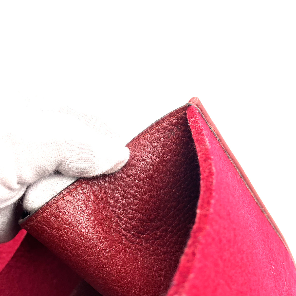 HERMES FEU DOU TOTE BAG ROUGE FELT FABRIC LEATHER □A 90263631