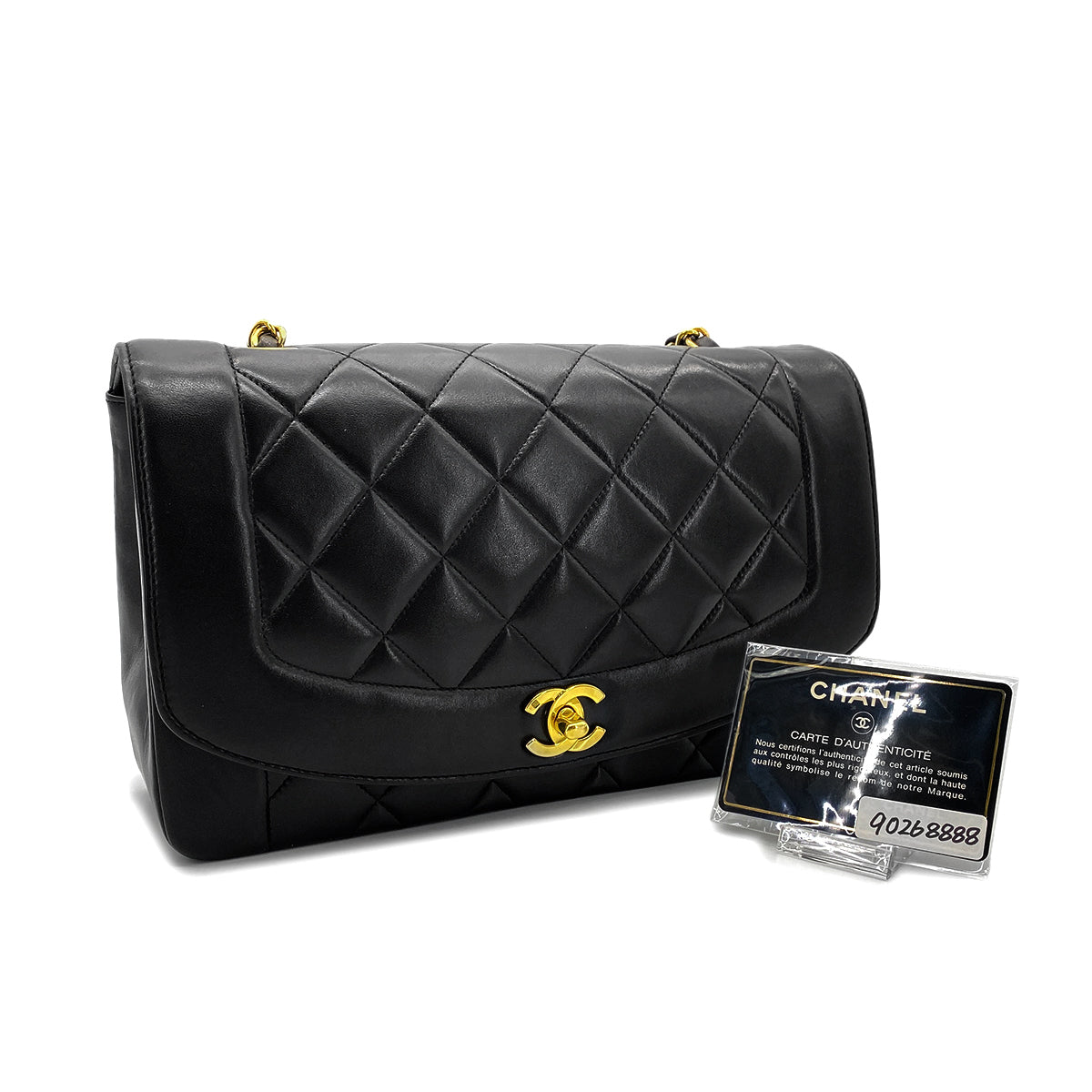 CHANEL VINTAGE DIANA MEDIUM CHAIN SHOULDER BAG BLACK LAMB SKIN 90268888