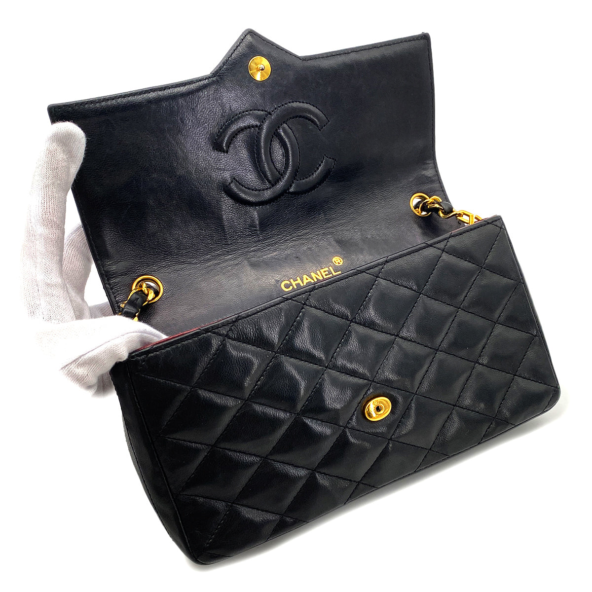 CHANEL VINTAGE MATELASSE BIG COCO CHAIN SHOULDER BAG BLACK LAMB SKIN 90268889