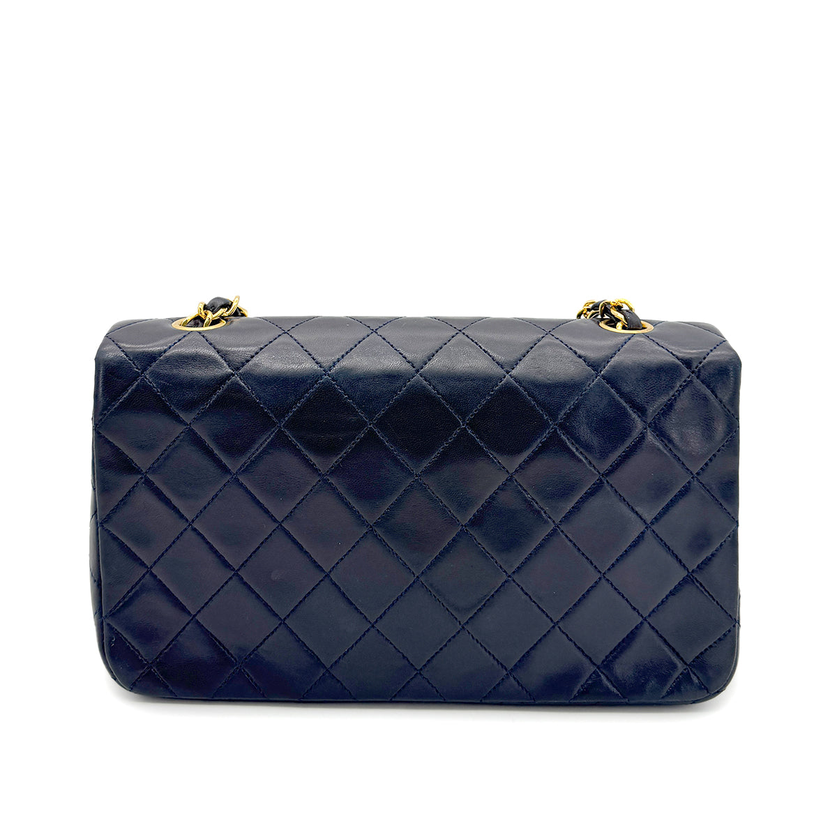 CHANEL VINTAGE FULL FLAP CHAIN SHOULDER BAG NAVY LAMB SKIN  90268892