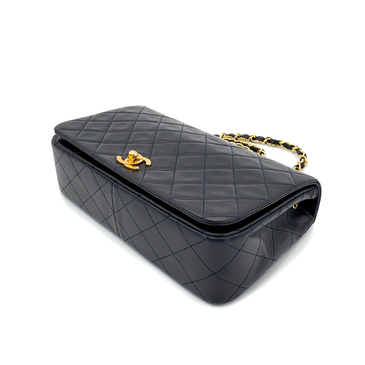 CHANEL VINTAGE FULL FLAP CHAIN SHOULDER BAG NAVY LAMB SKIN  90268892