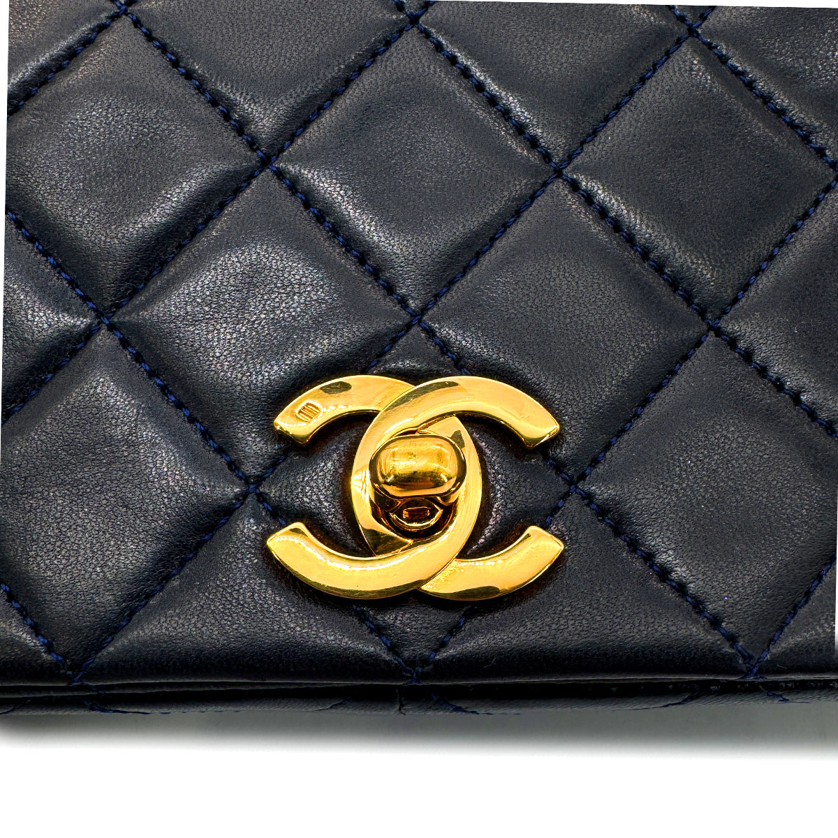 CHANEL VINTAGE FULL FLAP CHAIN SHOULDER BAG NAVY LAMB SKIN  90268892