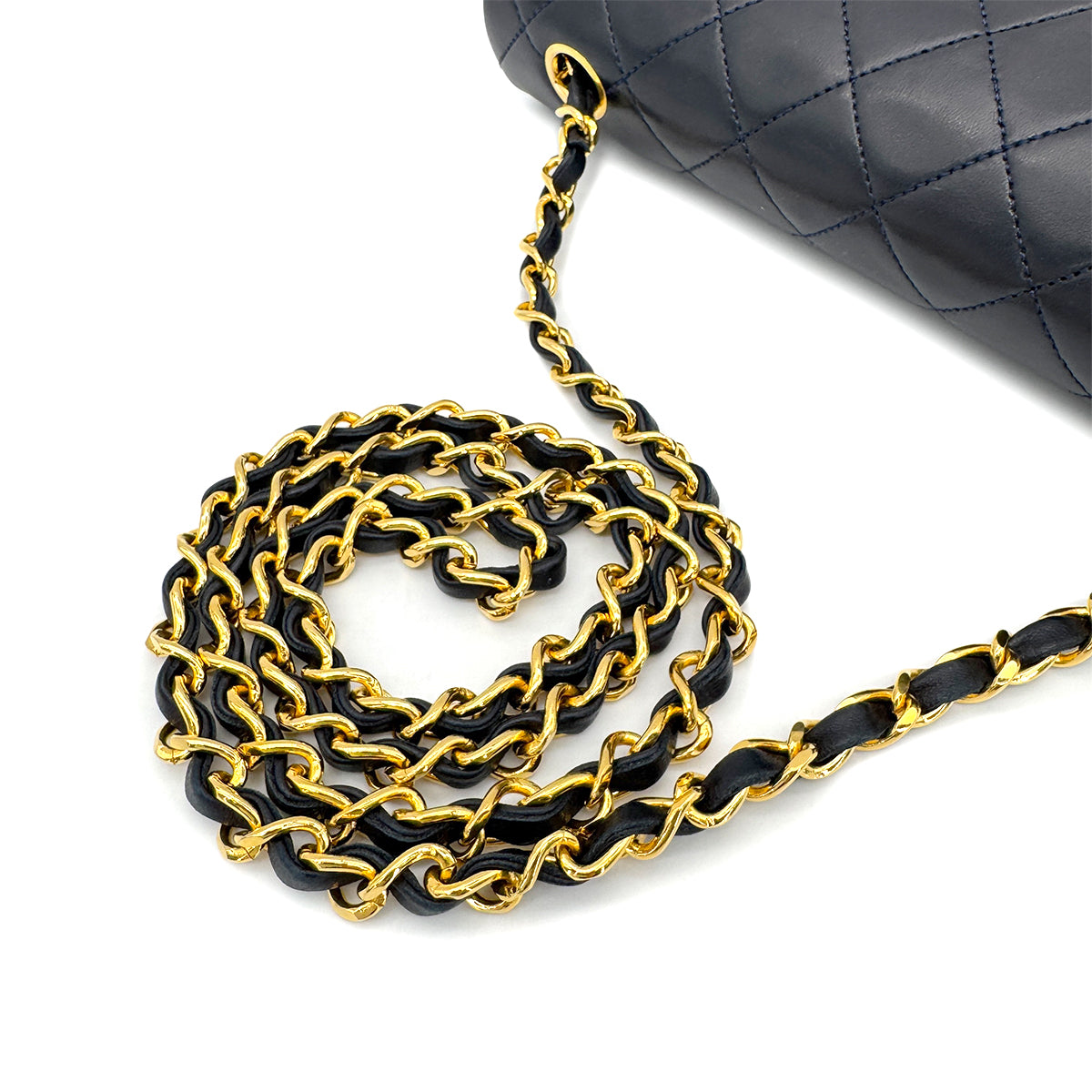 CHANEL VINTAGE FULL FLAP CHAIN SHOULDER BAG NAVY LAMB SKIN  90268892