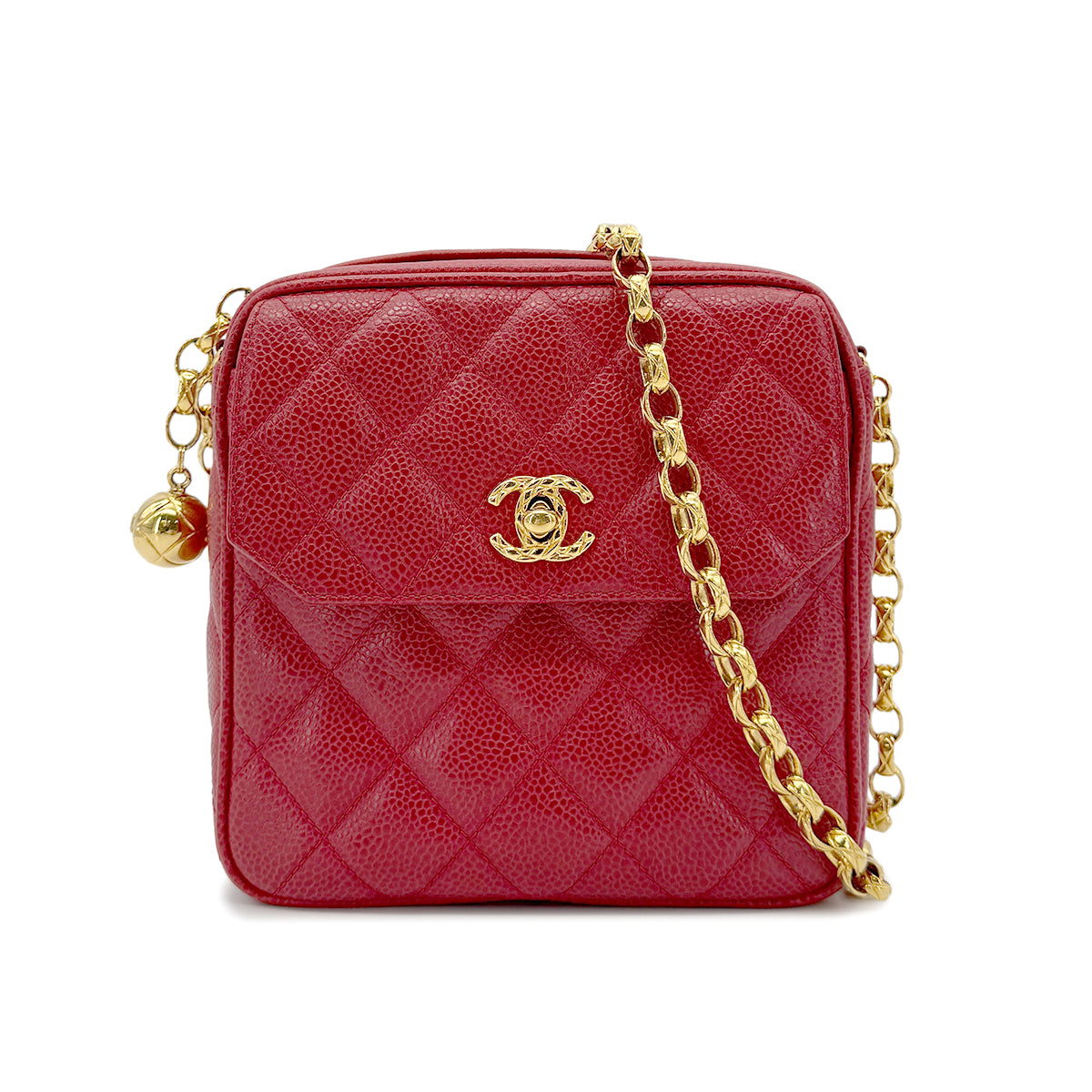 CHANEL VINTAGE CHAIN SHOULDER BAG RED CAVIAR SKIN 90268893
