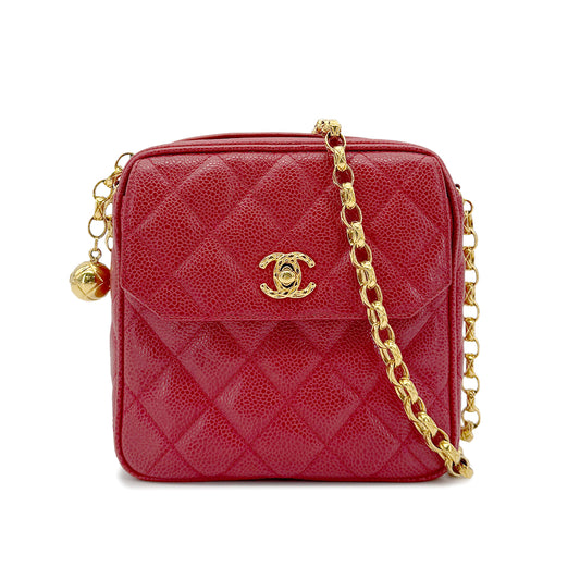 CHANEL VINTAGE CHAIN SHOULDER BAG RED CAVIAR SKIN 90268893