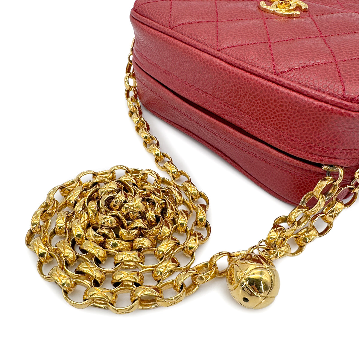 CHANEL VINTAGE CHAIN SHOULDER BAG RED CAVIAR SKIN 90268893