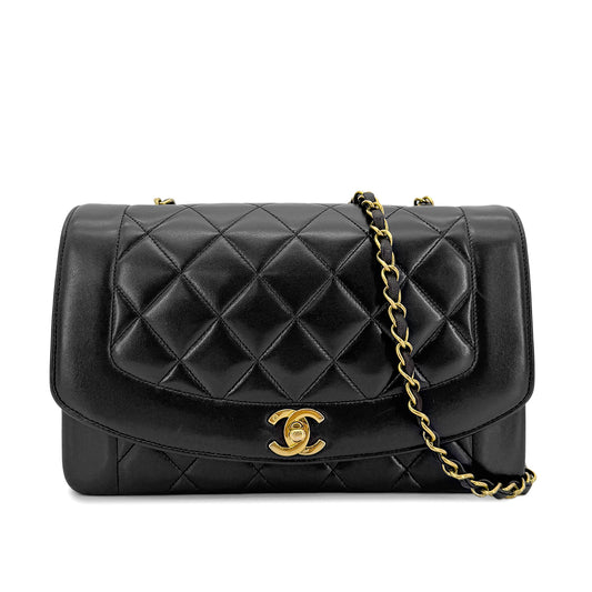 CHANEL VINTAGE DIANA MEDIUM CHAIN SHOULDER BAG BLACK LAMB SKIN 90268894