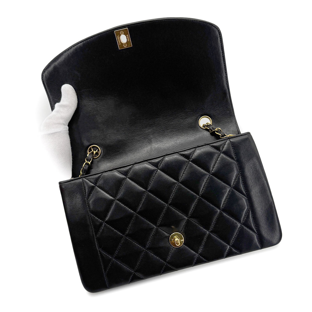 CHANEL VINTAGE DIANA MEDIUM CHAIN SHOULDER BAG BLACK LAMB SKIN 90268894