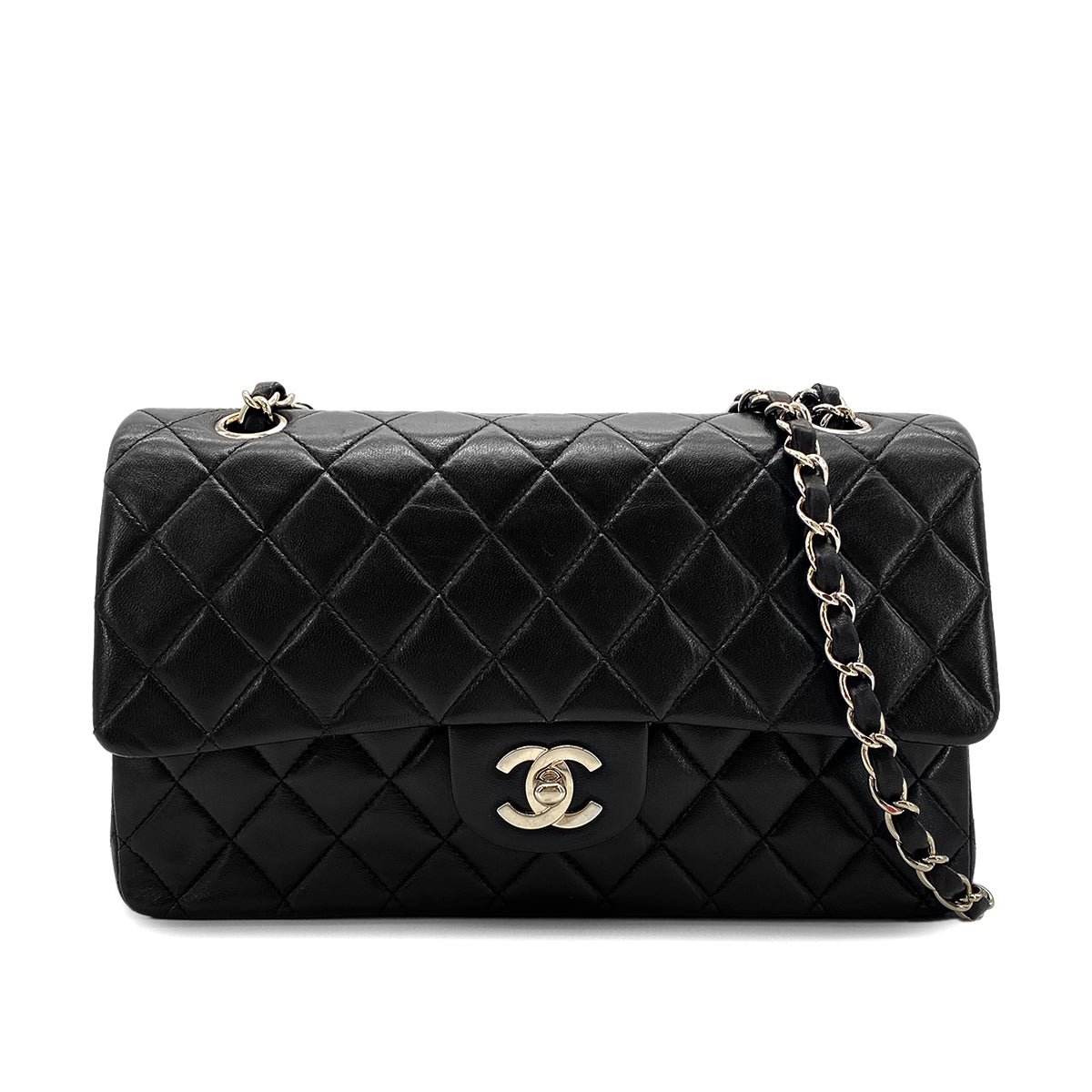 CHANEL VINTAGE CLASSIC FLAP MEDIUM CHAIN SHOULDER BAG BLACK LAMB SKIN 90268898