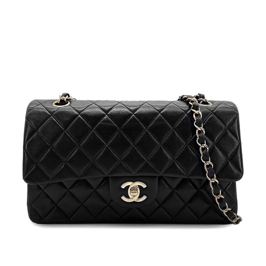 CHANEL VINTAGE CLASSIC FLAP MEDIUM CHAIN SHOULDER BAG BLACK LAMB SKIN 90268898